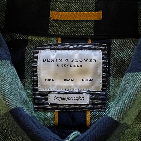 Denim & Flower Ricky Singh Plaid Shirt Men Medium Green Long Sleeve Button Down - Picture 4 of 7
